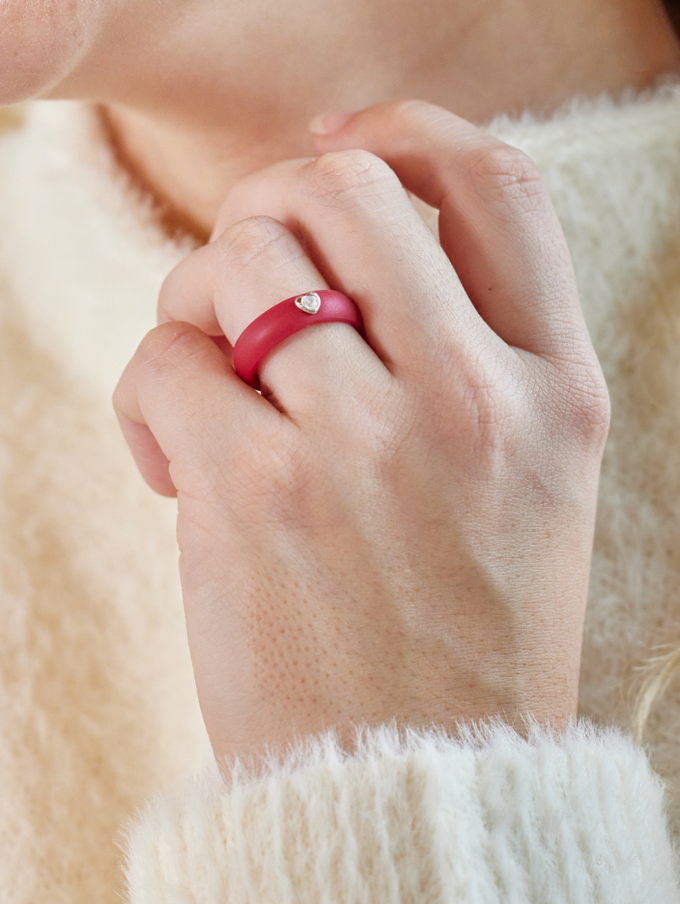 SILVER HEART GEMSTONE RING